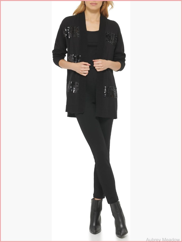 Cotton Pointelle Open Cardigan Sweater Long Sleeve Classic Fit